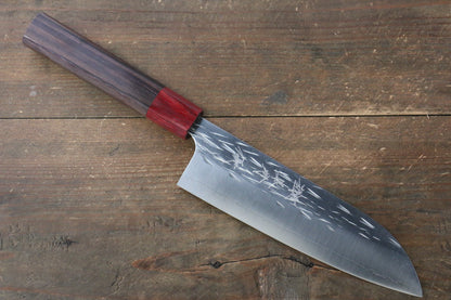 Yu Kurosaki Juhyo R2/SG2 Hammered Santoku Japanese Knife 165mm with Shitan (ferrule: Red Pakka wood) Handle - Japanny - Best Japanese Knife