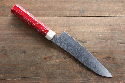 Yu Kurosaki R2/SG2 Damascus Small Santoku Japanese Knife 155mm with Red Lacquered Handle - Japanny - Best Japanese Knife