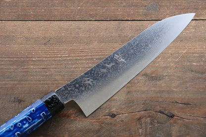 Yu Kurosaki R2/SG2 Damascus Small Santoku Japanese Knife 155mm with Blue Lacquered Handle - Japanny - Best Japanese Knife