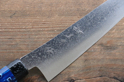 Yu Kurosaki R2/SG2 Damascus Small Santoku Japanese Knife 155mm with Blue Lacquered Handle - Japanny - Best Japanese Knife