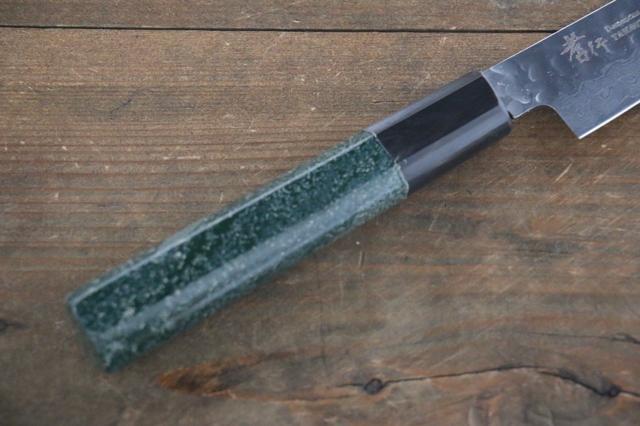 Sakai Takayuki 33 Layer Damascus Hammered Petty Japanese Chef Knife 150mm Green Lacquered Handle With Saya - Japanny - Best Japanese Knife