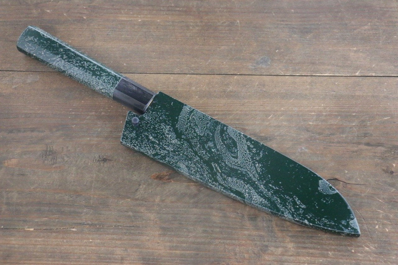 Sakai Takayuki 33 Layer Damascus Hammered Santoku Japanese Chef Knife 170mm Green Lacquered Handle With Saya - Japanny - Best Japanese Knife