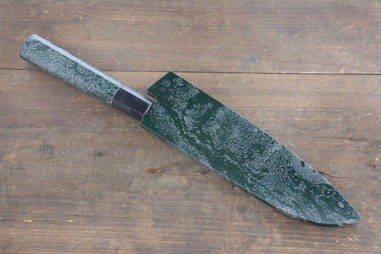 Sakai Takayuki 33 Layer Damascus Hammered Santoku Japanese Chef Knife 170mm Green Lacquered Handle With Saya - Japanny - Best Japanese Knife