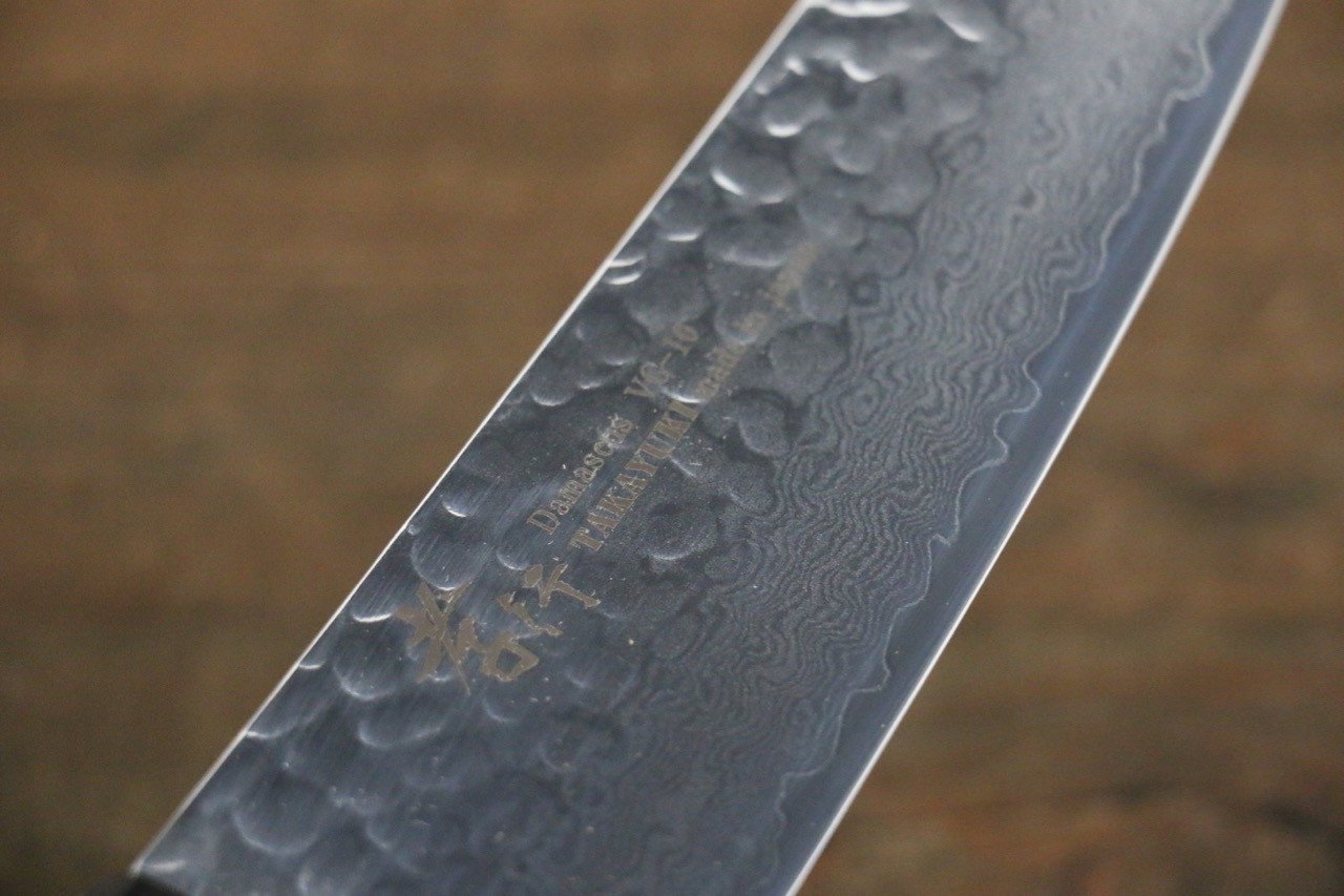 Sakai Takayuki 33 Layer Damascus Hammered Santoku Japanese Chef Knife 170mm Green Lacquered Handle With Saya - Japanny - Best Japanese Knife