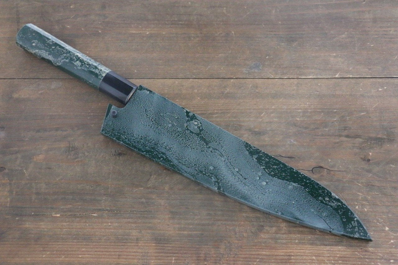 Sakai Takayuki 33 Layer Damascus Hammered Gyuto Japanese Chef Knife 210mm Green Lacquered Handle With Saya - Japanny - Best Japanese Knife