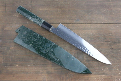 Sakai Takayuki 33 Layer Damascus Hammered Gyuto Japanese Chef Knife 210mm Green Lacquered Handle With Saya - Japanny - Best Japanese Knife