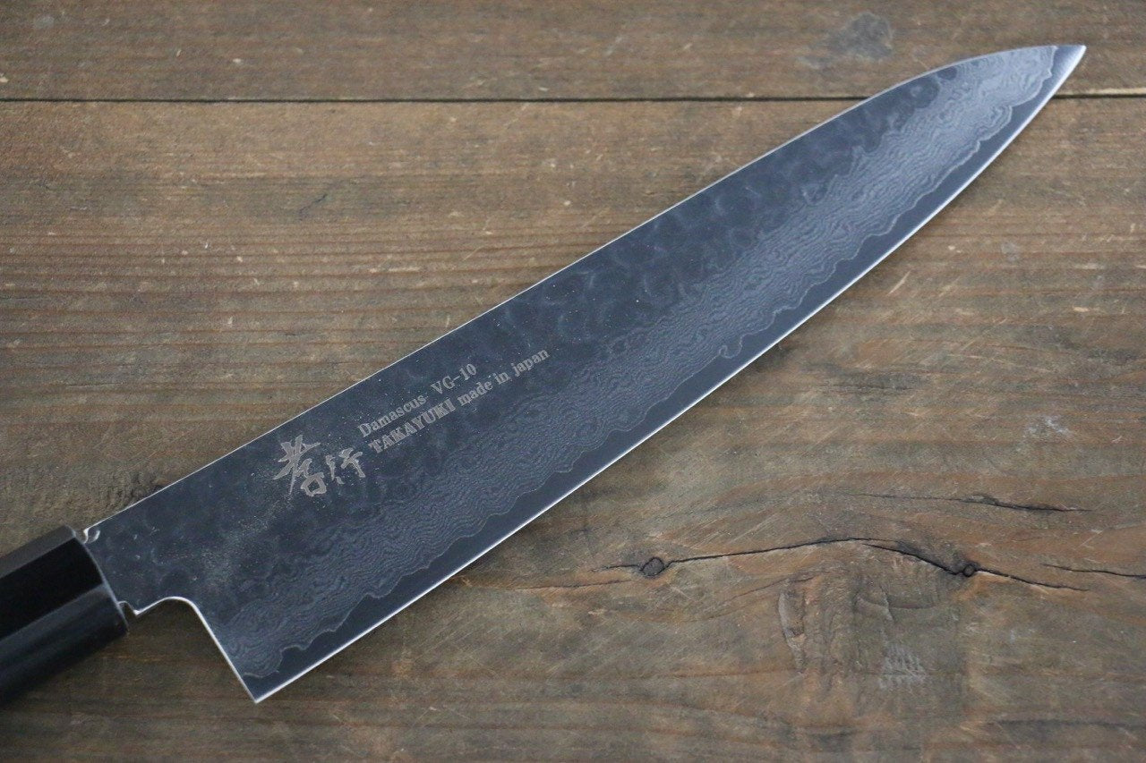 Sakai Takayuki 33 Layer Damascus Hammered Gyuto Japanese Chef Knife 210mm Green Lacquered Handle With Saya - Japanny - Best Japanese Knife