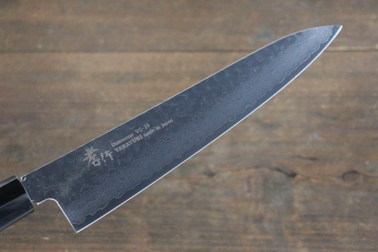 Sakai Takayuki 33 Layer Damascus Hammered Gyuto Japanese Chef Knife 210mm Green Lacquered Handle With Saya - Japanny - Best Japanese Knife