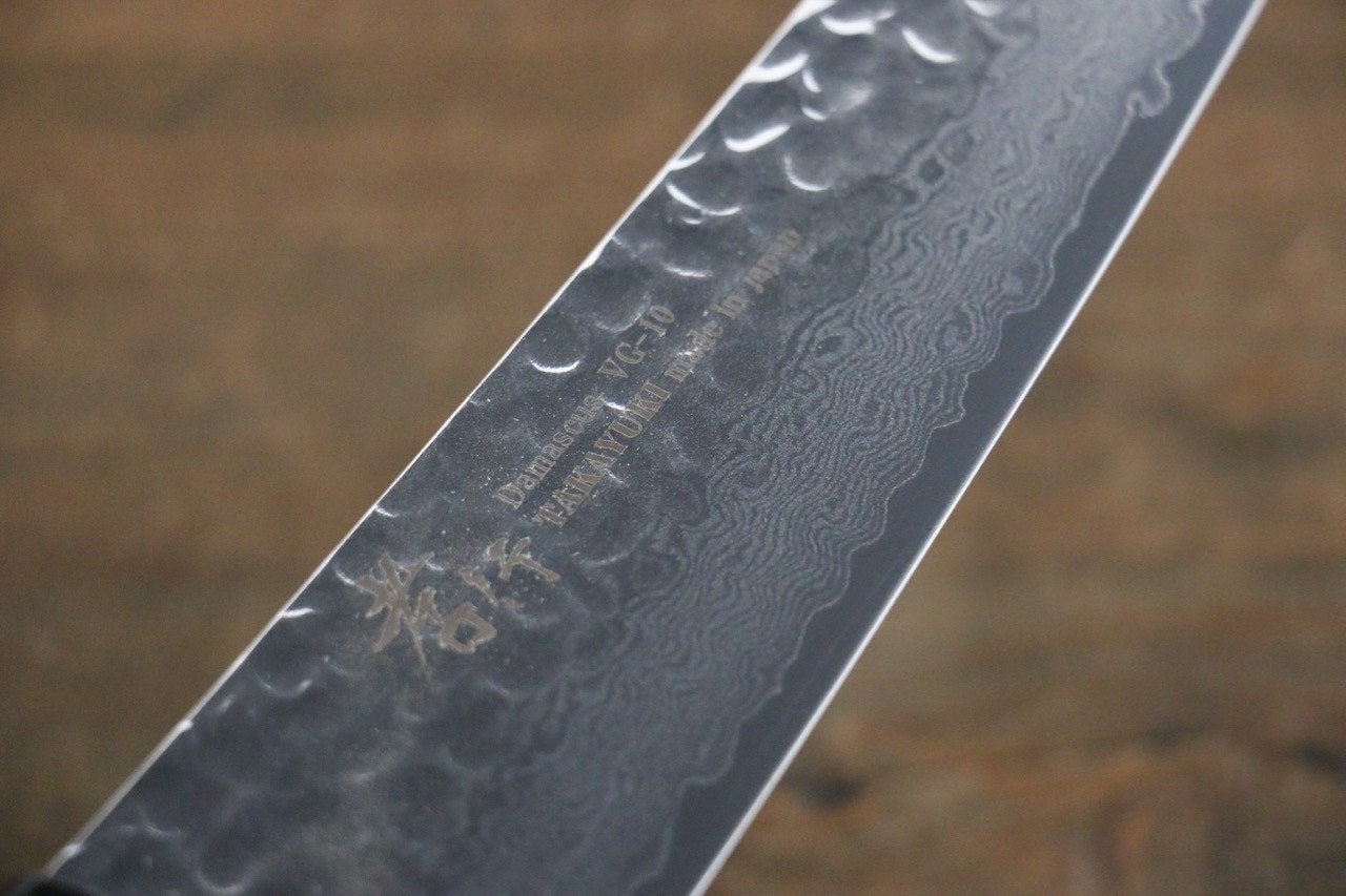 Sakai Takayuki 33 Layer Damascus Hammered Gyuto Japanese Chef Knife 210mm Green Lacquered Handle With Saya - Japanny - Best Japanese Knife