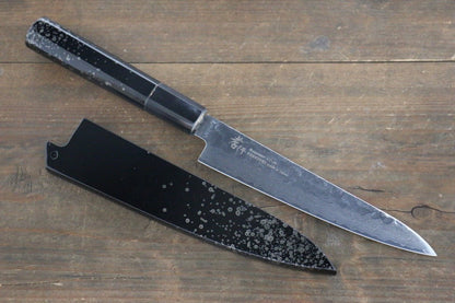 Sakai Takayuki 33 Layer Damascus Hammered Petty Japanese Chef Knife 150mm Silver Dot Lacquered Handle With Saya - Japanny - Best Japanese Knife