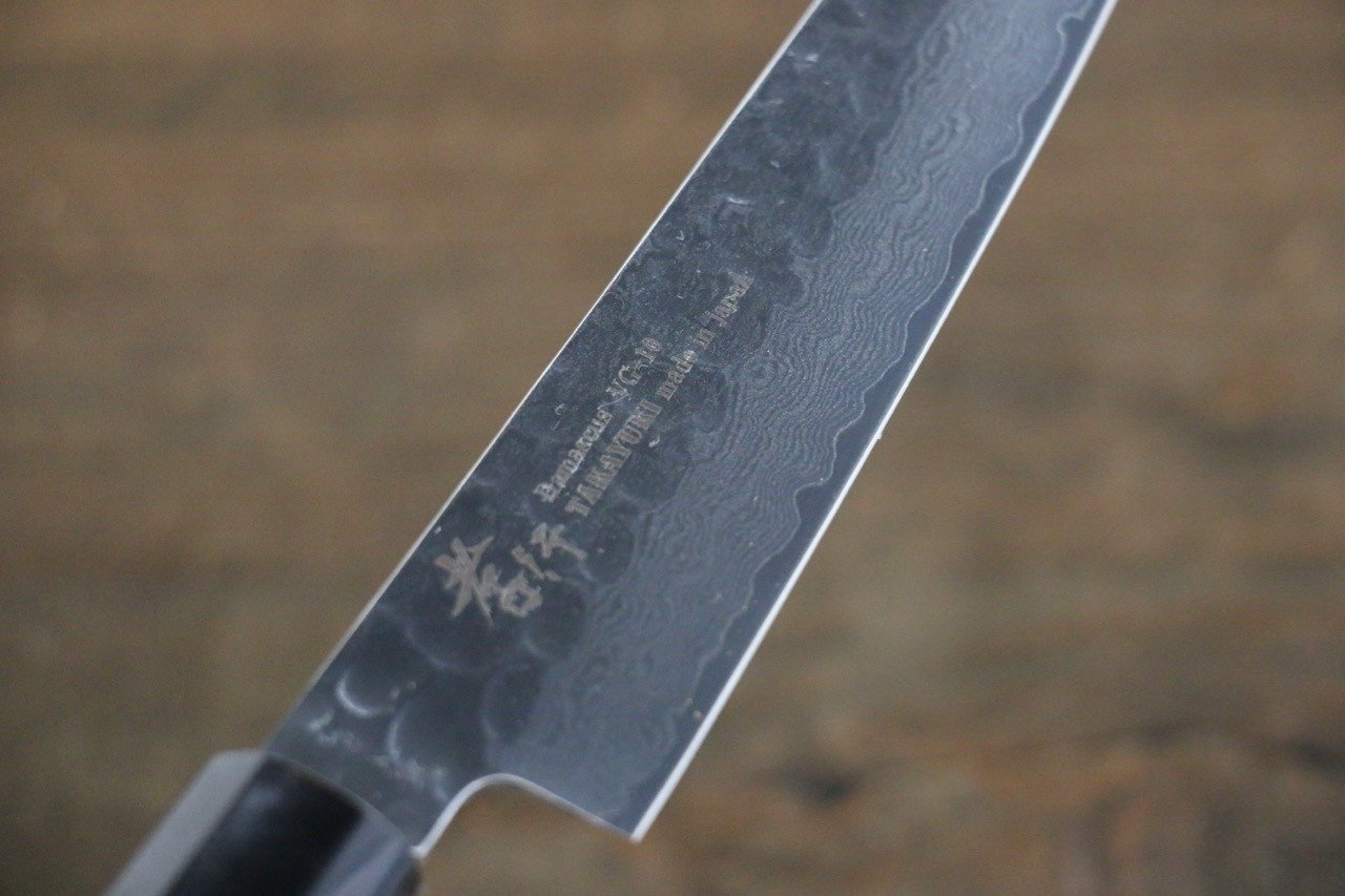 Sakai Takayuki 33 Layer Damascus Hammered Petty Japanese Chef Knife 150mm Silver Dot Lacquered Handle With Saya - Japanny - Best Japanese Knife