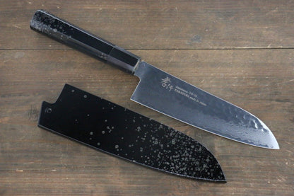 Sakai Takayuki 33 Layer Damascus Hammered Santoku Japanese Chef Knife 170mm Silver Dot Lacquered Handle With Saya - Japanny - Best Japanese Knife