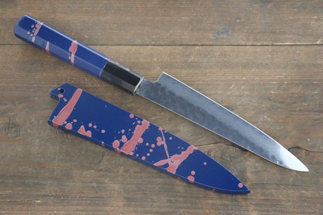Sakai Takayuki 33 Layer Damascus Hammered Petty Japanese Chef Knife 150mm Blue Lacquered Handle With Saya - Japanny - Best Japanese Knife