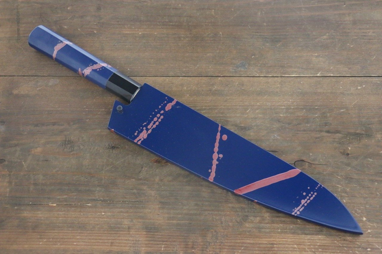 Sakai Takayuki 33 Layer Damascus Hammered Gyuto Japanese Chef Knife 210mm Blue Lacquered Handle With Saya - Japanny - Best Japanese Knife