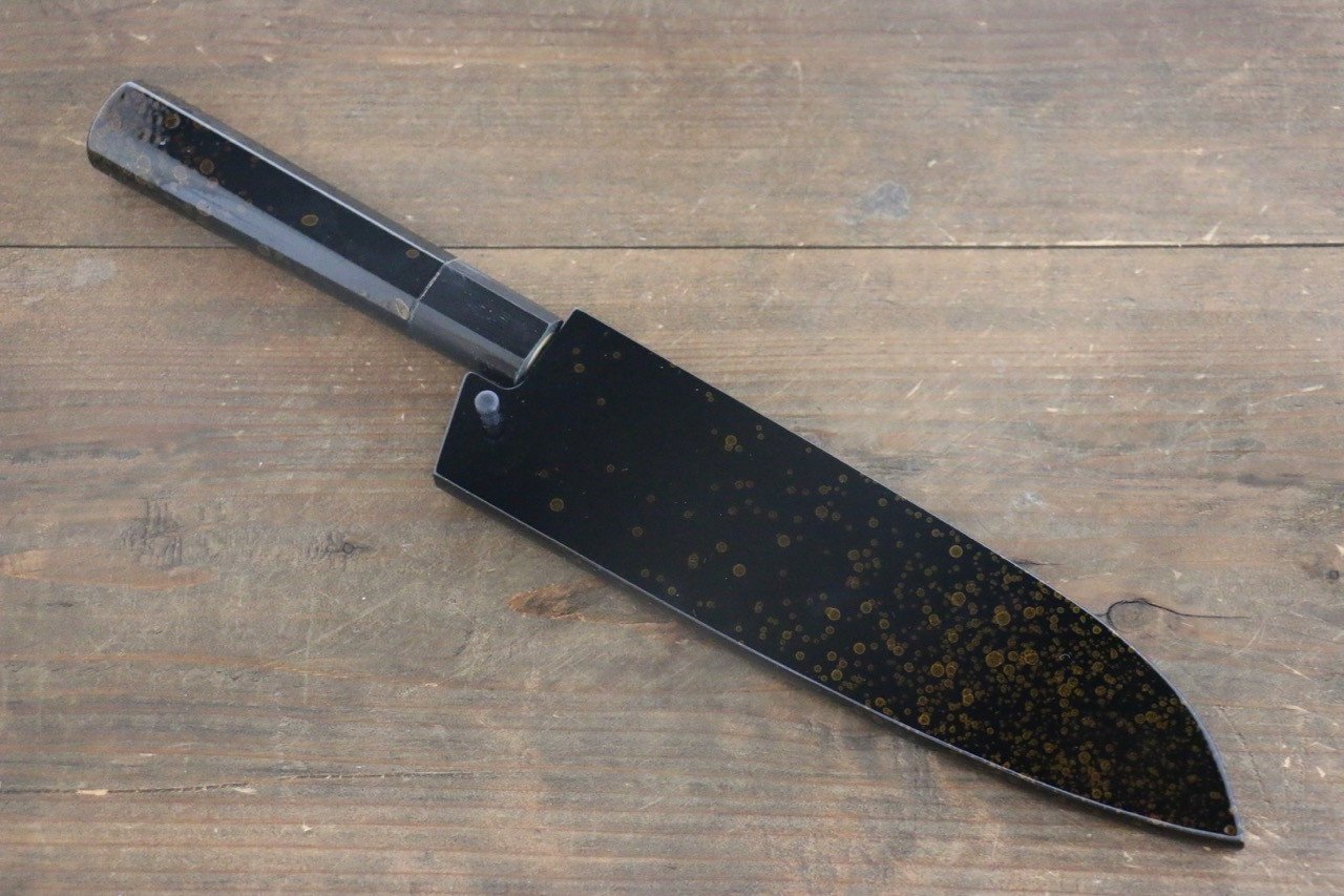 Sakai Takayuki 33 Layer Damascus Hammered Santoku Japanese Chef Knife 170mm Gold Dots Lacquered Handle With Saya - Japanny - Best Japanese Knife