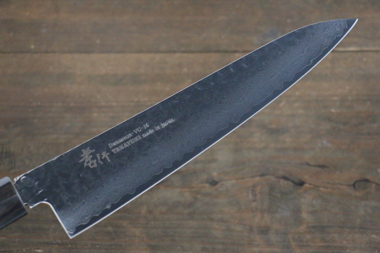 Sakai Takayuki 33 Layer Damascus Hammered Gyuto Japanese Chef Knife 210mm Gold Dots Lacquered Handle With Saya - Japanny - Best Japanese Knife