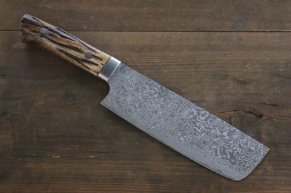 Takeshi Saji R2/SG2 Black Damascus Nakiri Japanese Chef Knife 165mm with Brown Bone handle - Japanny - Best Japanese Knife