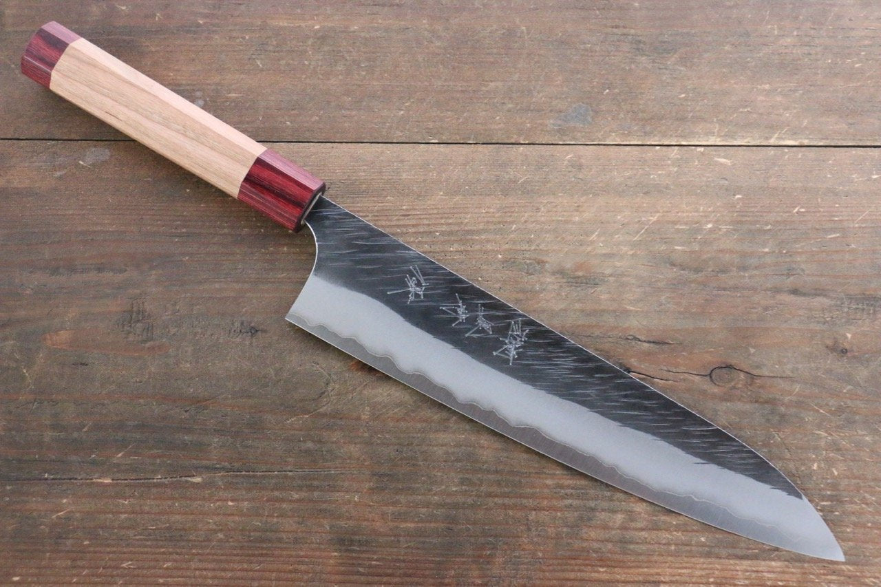 Yu Kurosaki Fujin Blue Super Hammered Gyuto Japanese Knife 240mm with American Cherry Handle - Japanny - Best Japanese Knife