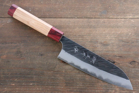 Yu Kurosaki Fujin Blue Super Hammered Santoku Japanese Knife 165mm with American Cherry Handle - Japanny - Best Japanese Knife
