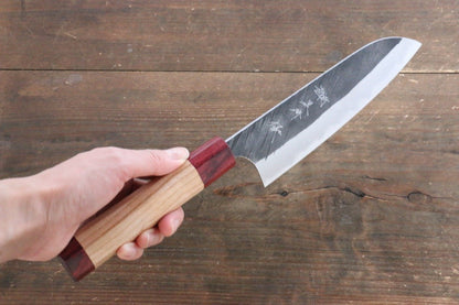 Yu Kurosaki Fujin Blue Super Hammered Santoku Japanese Knife 165mm with American Cherry Handle - Japanny - Best Japanese Knife