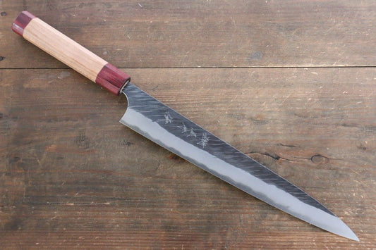 Yu Kurosaki Fujin Blue Super Hammered Sujihiki Japanese Knife 270mm with American Cherry Handle - Japanny - Best Japanese Knife