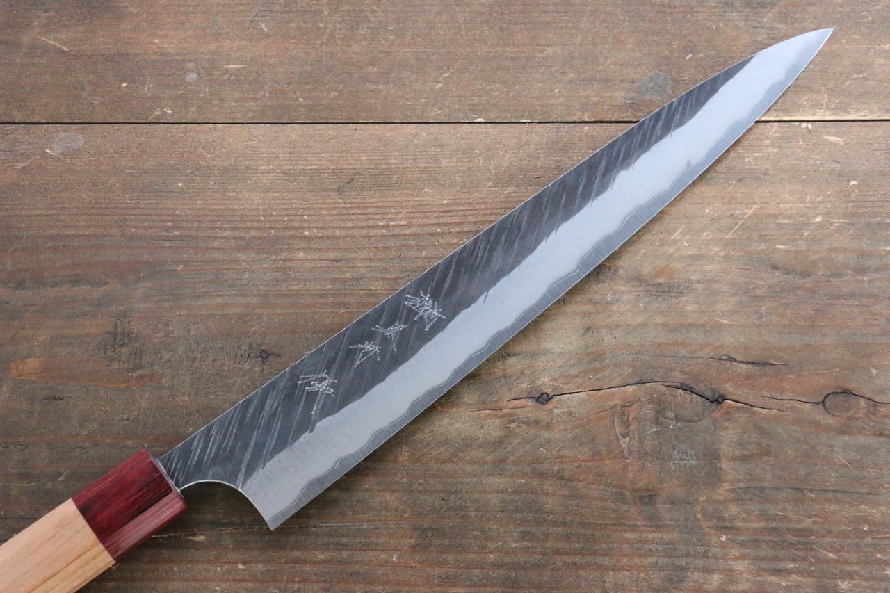 Yu Kurosaki Fujin Blue Super Hammered Sujihiki Japanese Knife 270mm with American Cherry Handle - Japanny - Best Japanese Knife