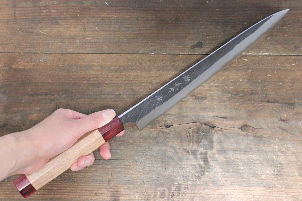 Yu Kurosaki Fujin Blue Super Hammered Sujihiki Japanese Knife 270mm with American Cherry Handle - Japanny - Best Japanese Knife