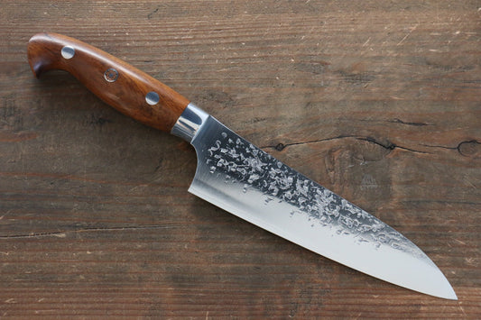 Yu Kurosaki Shizuku R2/SG2 Hammered Small Santoku Japanese Knife 150mm with Iron Wood Handle - Japanny - Best Japanese Knife