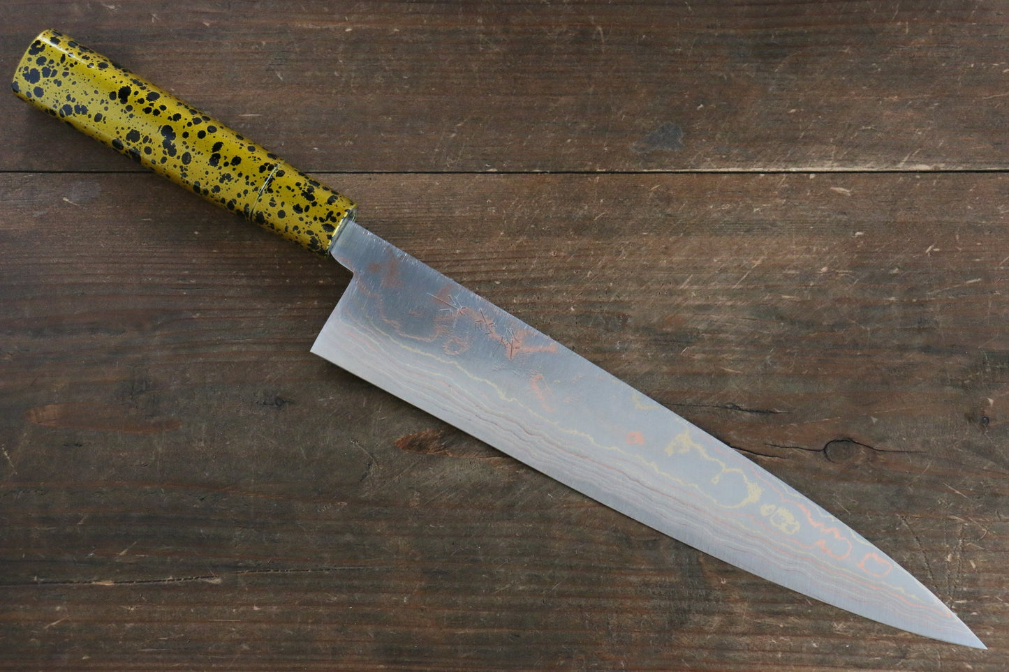 Takeshi Saji Blue Steel No.2 Colored Damascus  Gyuto Japanese Knife 240mm with Gold Lacquered Handle - Japanny - Best Japanese Knife