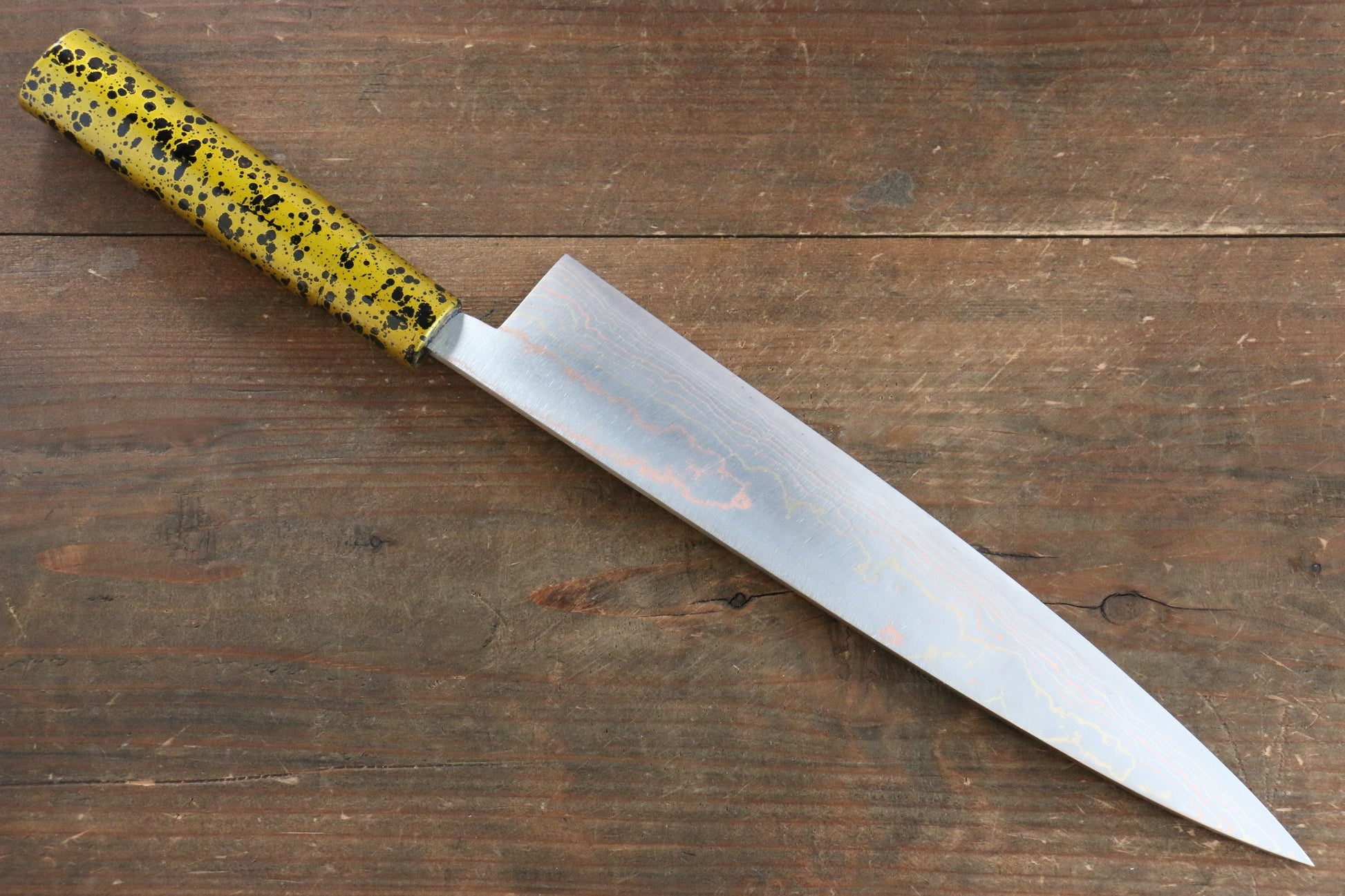 Takeshi Saji Blue Steel No.2 Colored Damascus  Gyuto Japanese Knife 240mm with Gold Lacquered Handle - Japanny - Best Japanese Knife