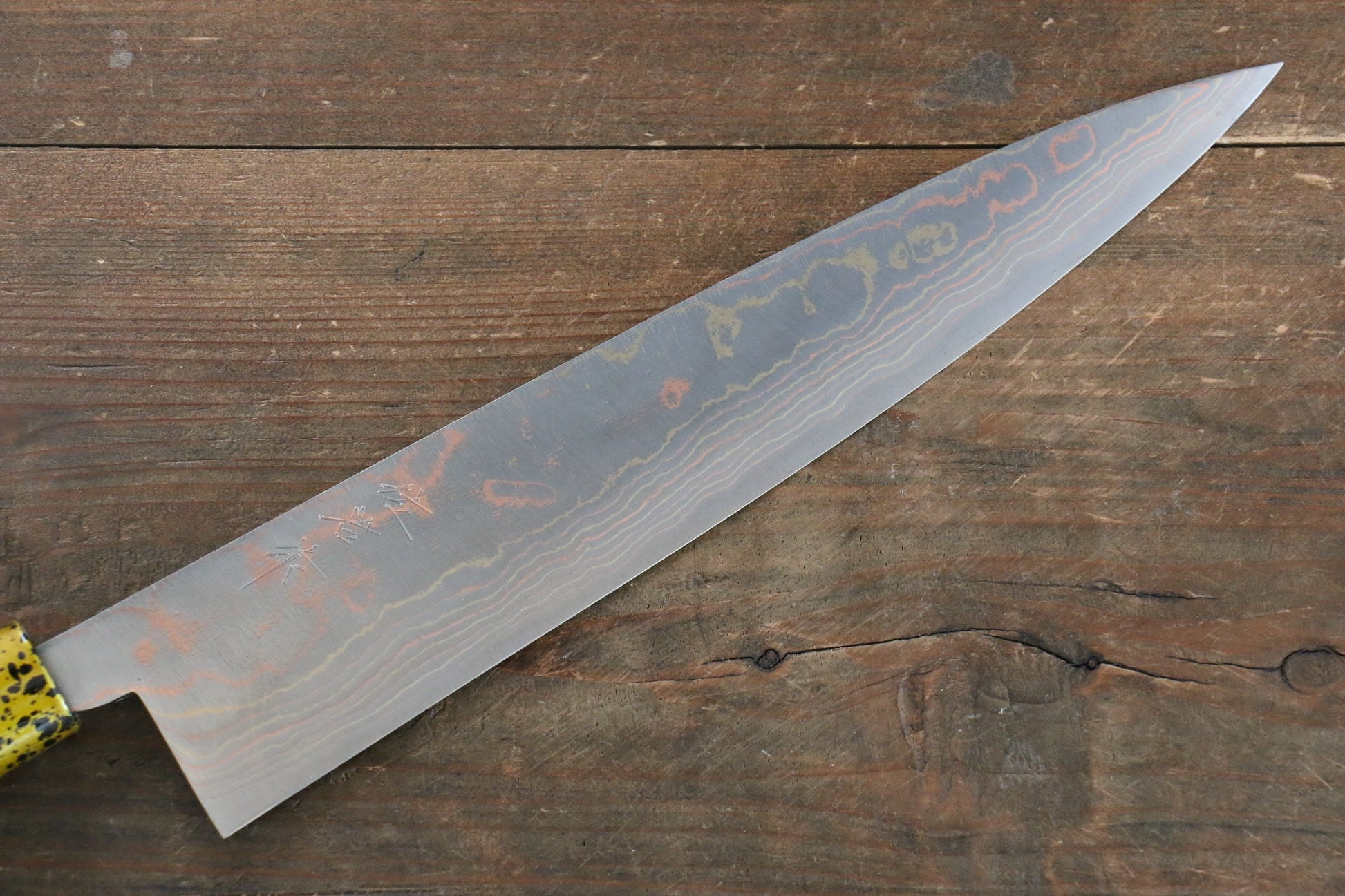 Takeshi Saji Blue Steel No.2 Colored Damascus  Gyuto Japanese Knife 240mm with Gold Lacquered Handle - Japanny - Best Japanese Knife