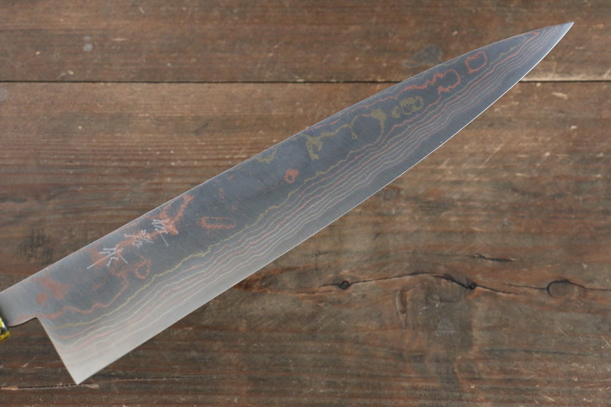 Takeshi Saji Blue Steel No.2 Colored Damascus  Gyuto Japanese Knife 240mm with Gold Lacquered Handle - Japanny - Best Japanese Knife