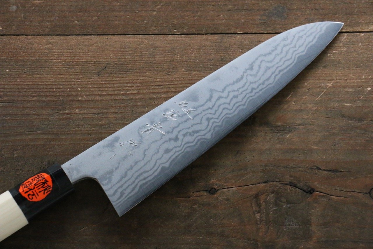 Shigeki Tanaka Blue Steel No.2 17 Layer Damascus Japanese Chef's Gyuto Knife 180mm  with Magnolia Handle (ferrule: Water Buffalo) - Japanny - Best Japanese Knife