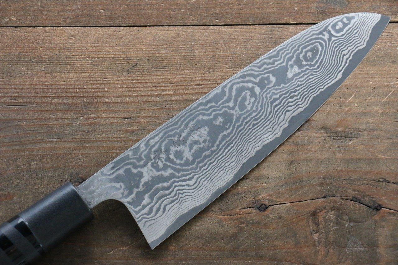 Takeshi Saji VG10 Black Damascus Santoku Japanese Knife 175mm with Cashew paint (Black) Handle - Japanny - Best Japanese Knife