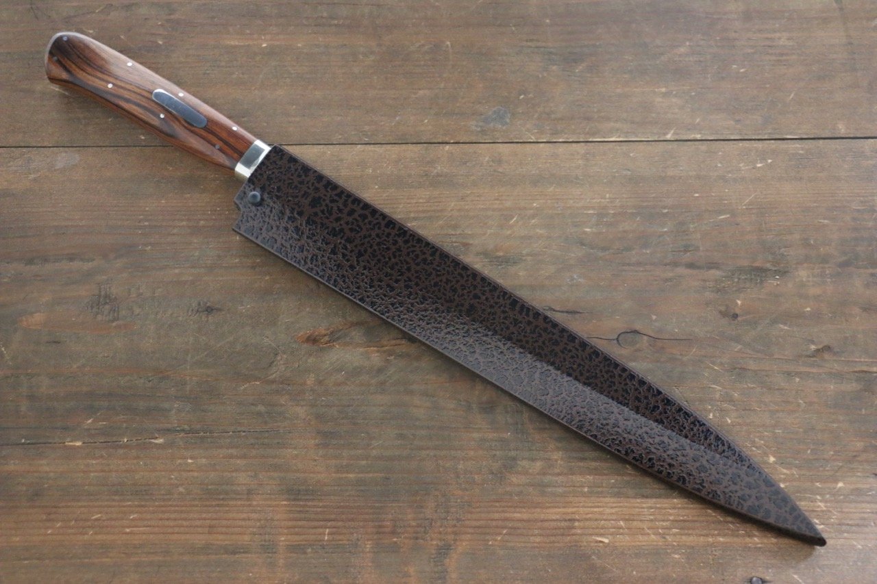Sakai Takayuki INOX Molybdenum Steel Yanagiba Chef Knife with Desert Iron Wood Handle with Saya (Pane tree skin finish) - Japanny - Best Japanese Knife