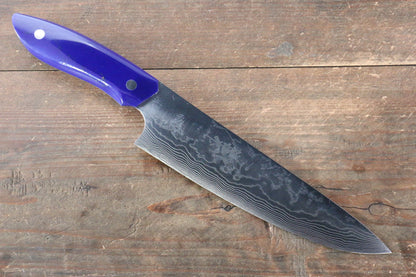 Takeshi Saji Coreless Mirrored Finish Gyuto Japanese Knife 180mm with Navy Blue Turquoise (Nomura Style) Handle - Japanny - Best Japanese Knife