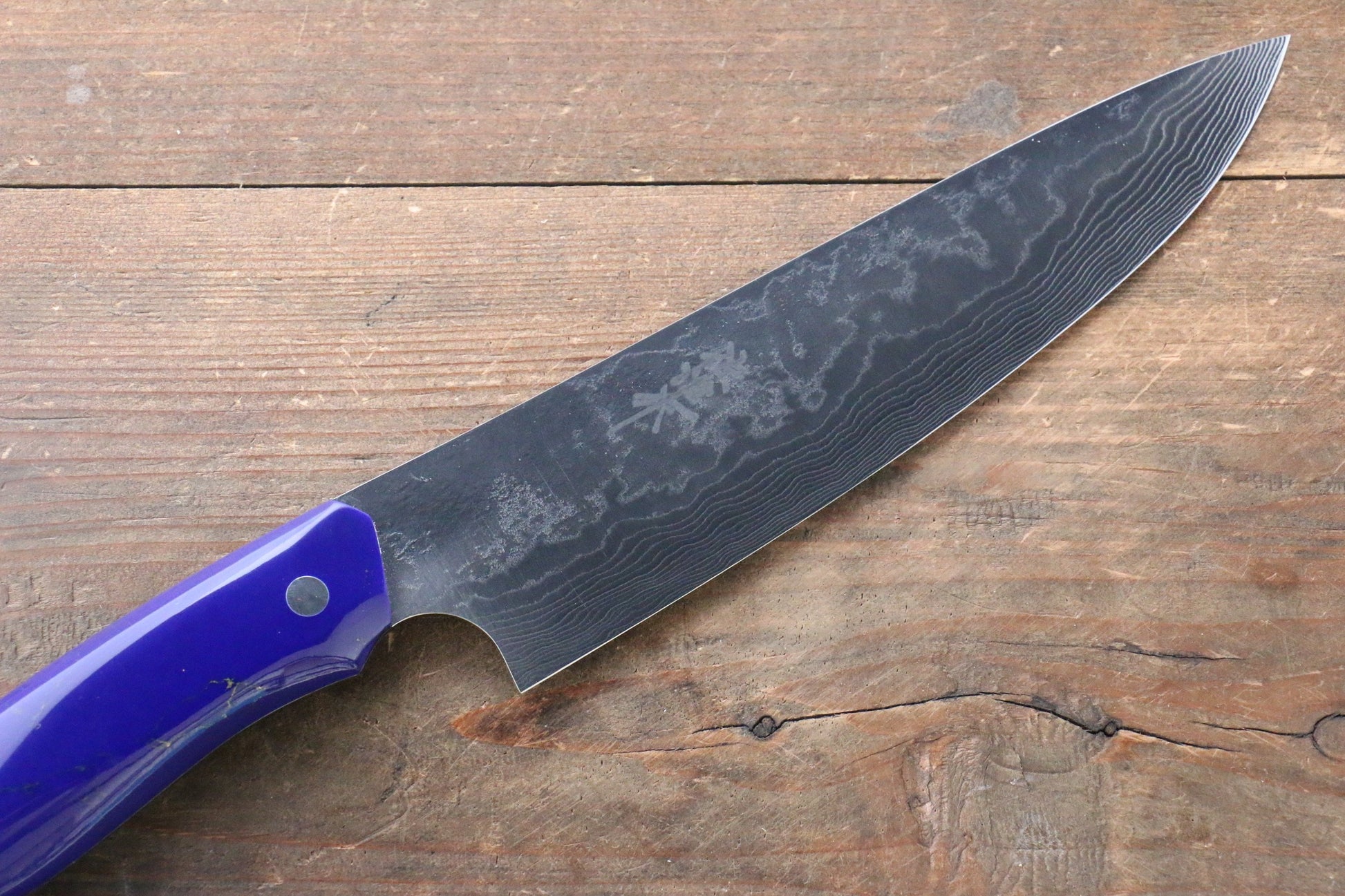 Takeshi Saji Coreless Mirrored Finish Gyuto Japanese Knife 180mm with Navy Blue Turquoise (Nomura Style) Handle - Japanny - Best Japanese Knife