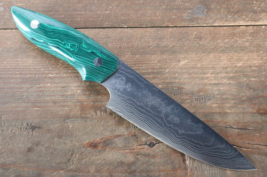 Takeshi Saji Coreless Mirrored Finish Small Santoku Japanese Knife 130mm with Green Turquoise (Nomura Style) Handle - Japanny - Best Japanese Knife