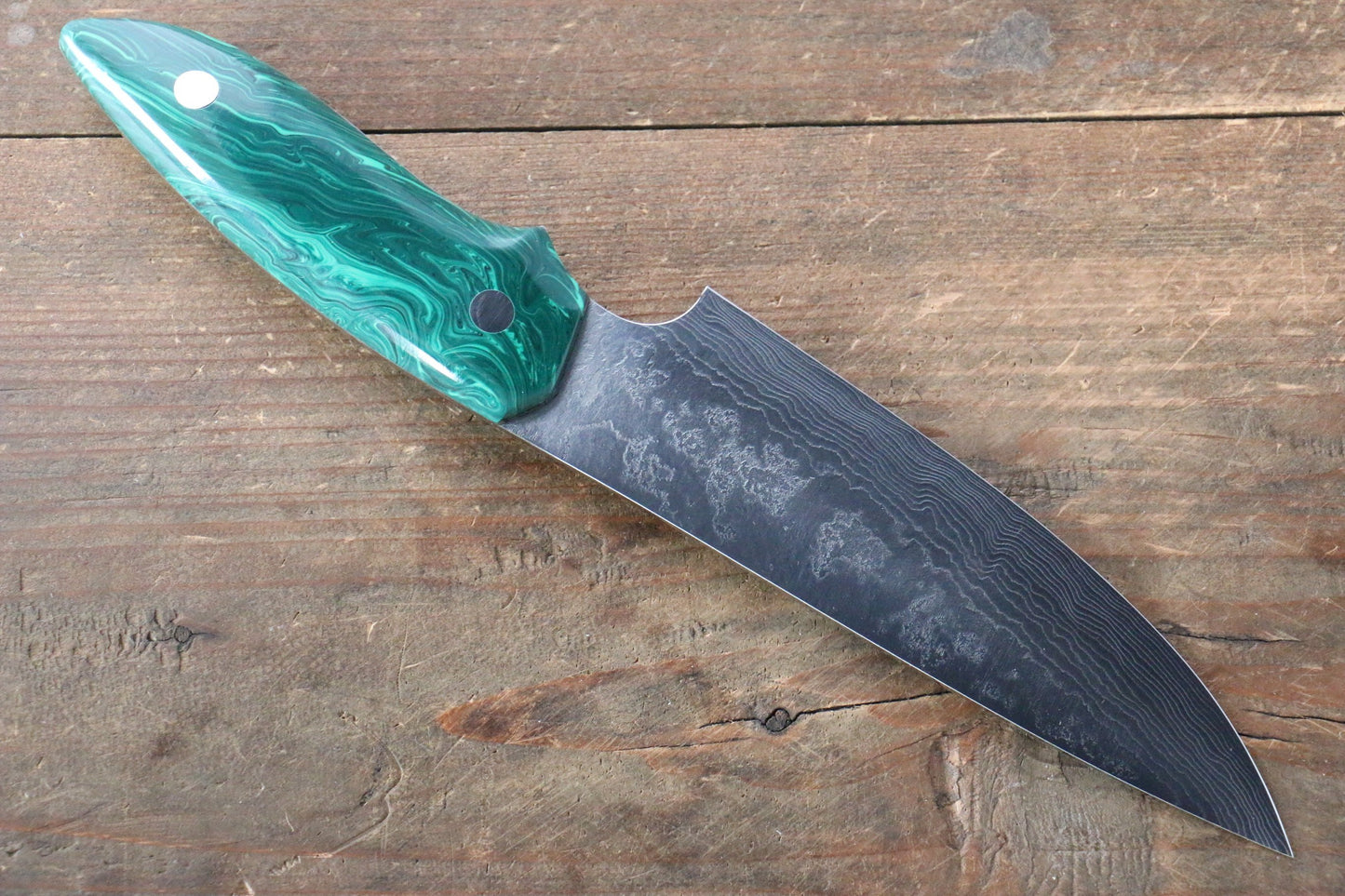 Takeshi Saji Coreless Mirrored Finish Small Santoku Japanese Knife 130mm with Green Turquoise (Nomura Style) Handle - Japanny - Best Japanese Knife