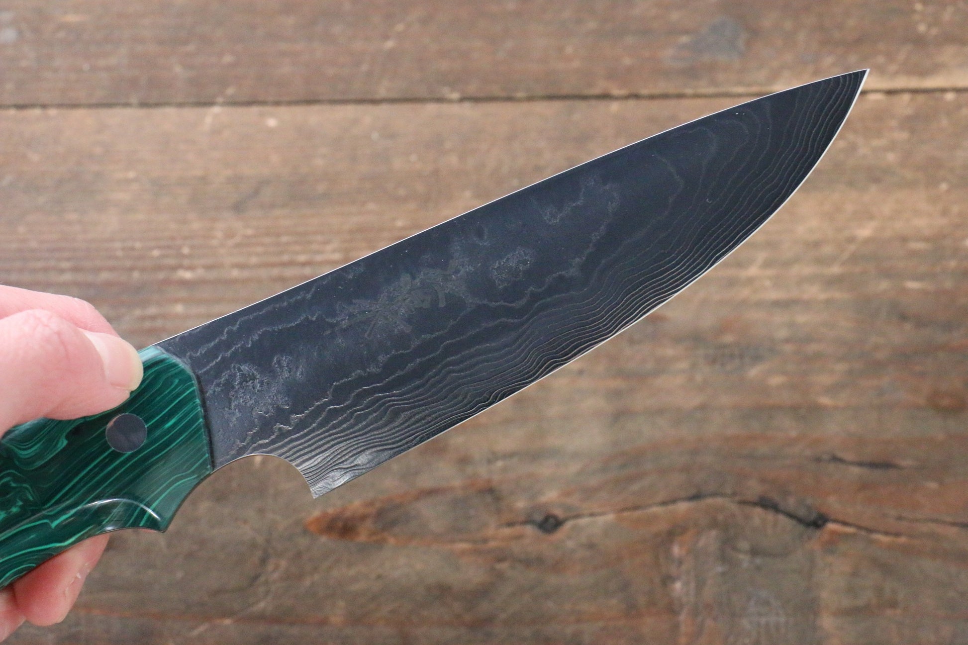 Takeshi Saji Coreless Mirrored Finish Small Santoku Japanese Knife 130mm with Green Turquoise (Nomura Style) Handle - Japanny - Best Japanese Knife