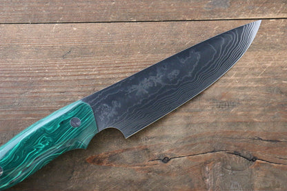 Takeshi Saji Coreless Mirrored Finish Small Santoku Japanese Knife 130mm with Green Turquoise (Nomura Style) Handle - Japanny - Best Japanese Knife