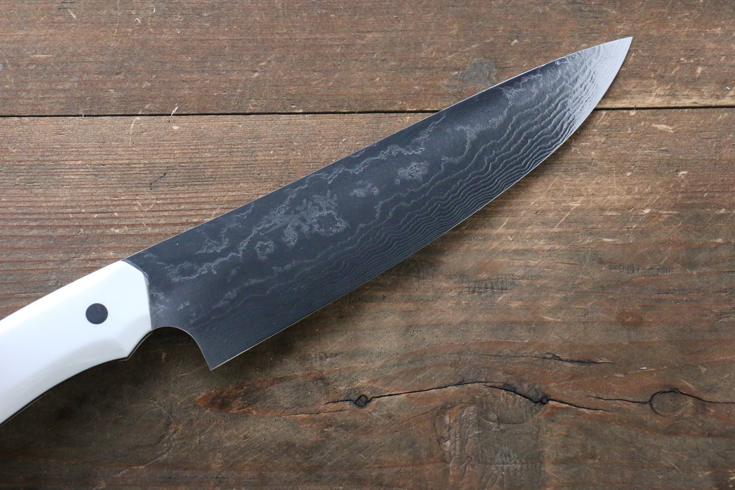 Takeshi Saji Coreless Mirrored Finish Gyuto Japanese Knife 180mm with White Stone Handle - Japanny - Best Japanese Knife