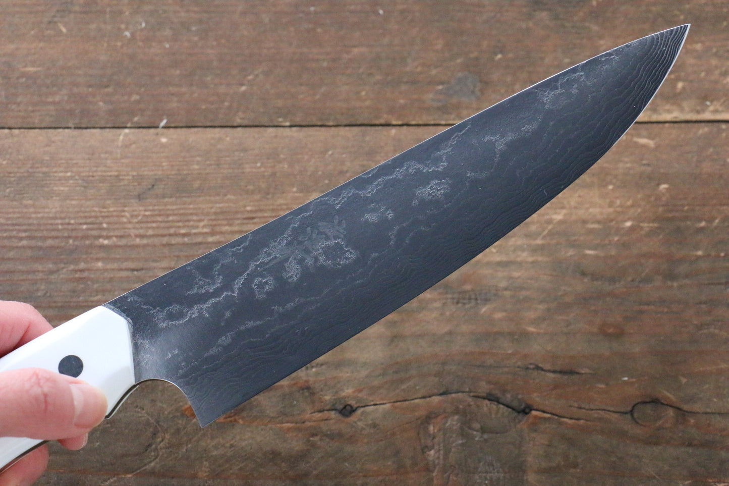 Takeshi Saji Coreless Mirrored Finish Gyuto Japanese Knife 180mm with White Stone Handle - Japanny - Best Japanese Knife