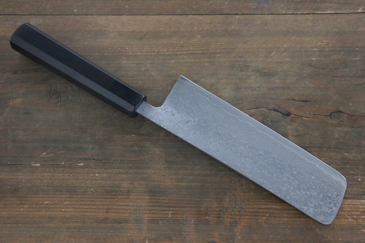 Shigeki Tanaka R2 Black Damascus Nakiri Japanese Chef Knife 165mm - Japanny - Best Japanese Knife