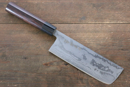 Kanetsune Blue Steel No.2 Damascus Nakiri Japanese Knife 165mm with Shitan Handle - Japanny - Best Japanese Knife