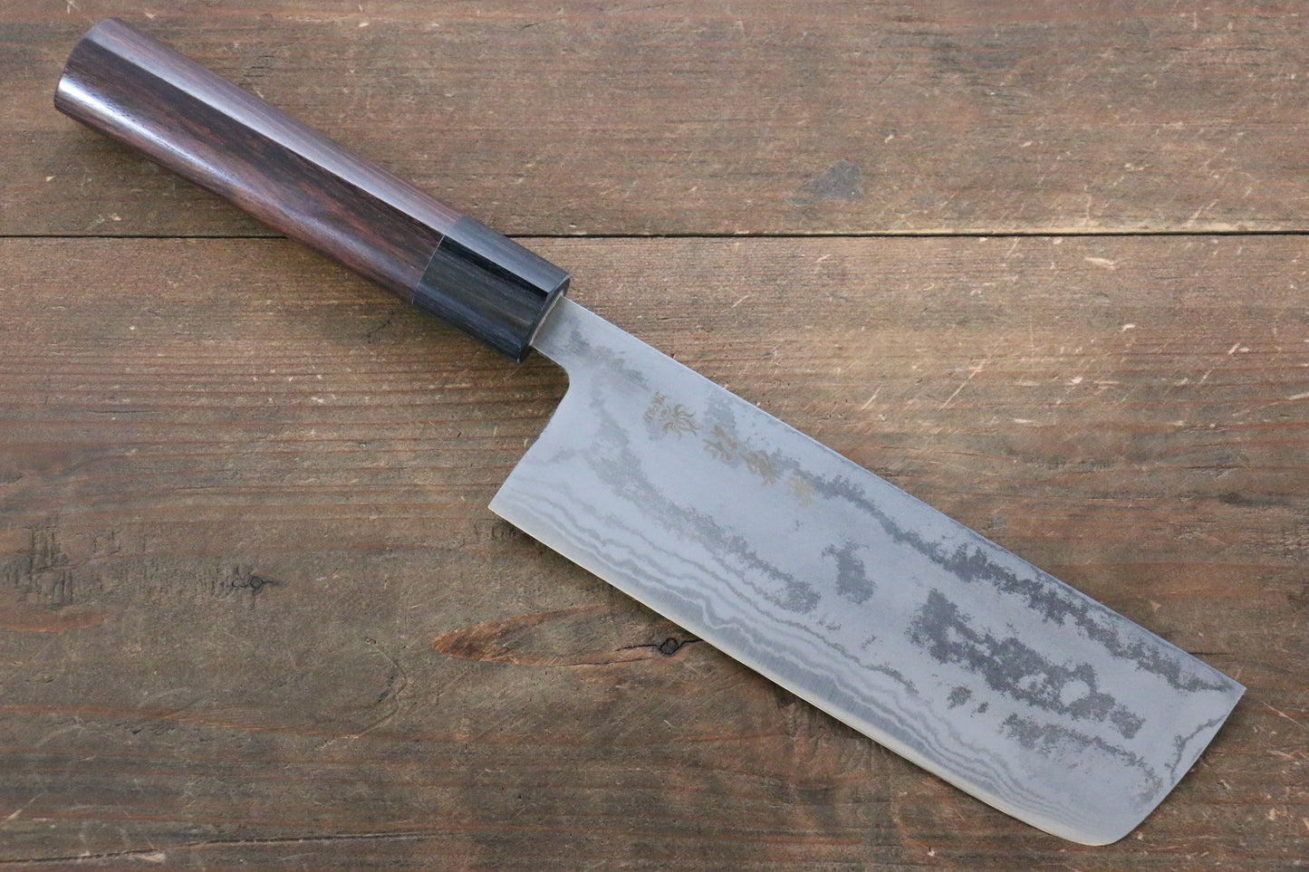 Kanetsune Blue Steel No.2 Damascus Nakiri Japanese Knife 165mm with Shitan Handle - Japanny - Best Japanese Knife