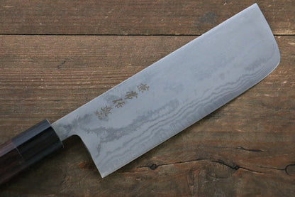 Kanetsune Blue Steel No.2 Damascus Nakiri Japanese Knife 165mm with Shitan Handle - Japanny - Best Japanese Knife