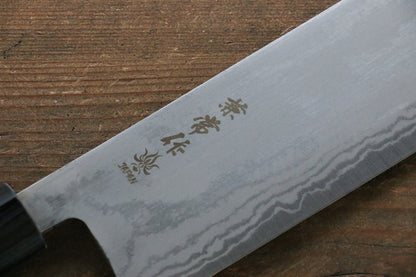 Kanetsune Blue Steel No.2 Damascus Nakiri Japanese Knife 165mm with Shitan Handle - Japanny - Best Japanese Knife