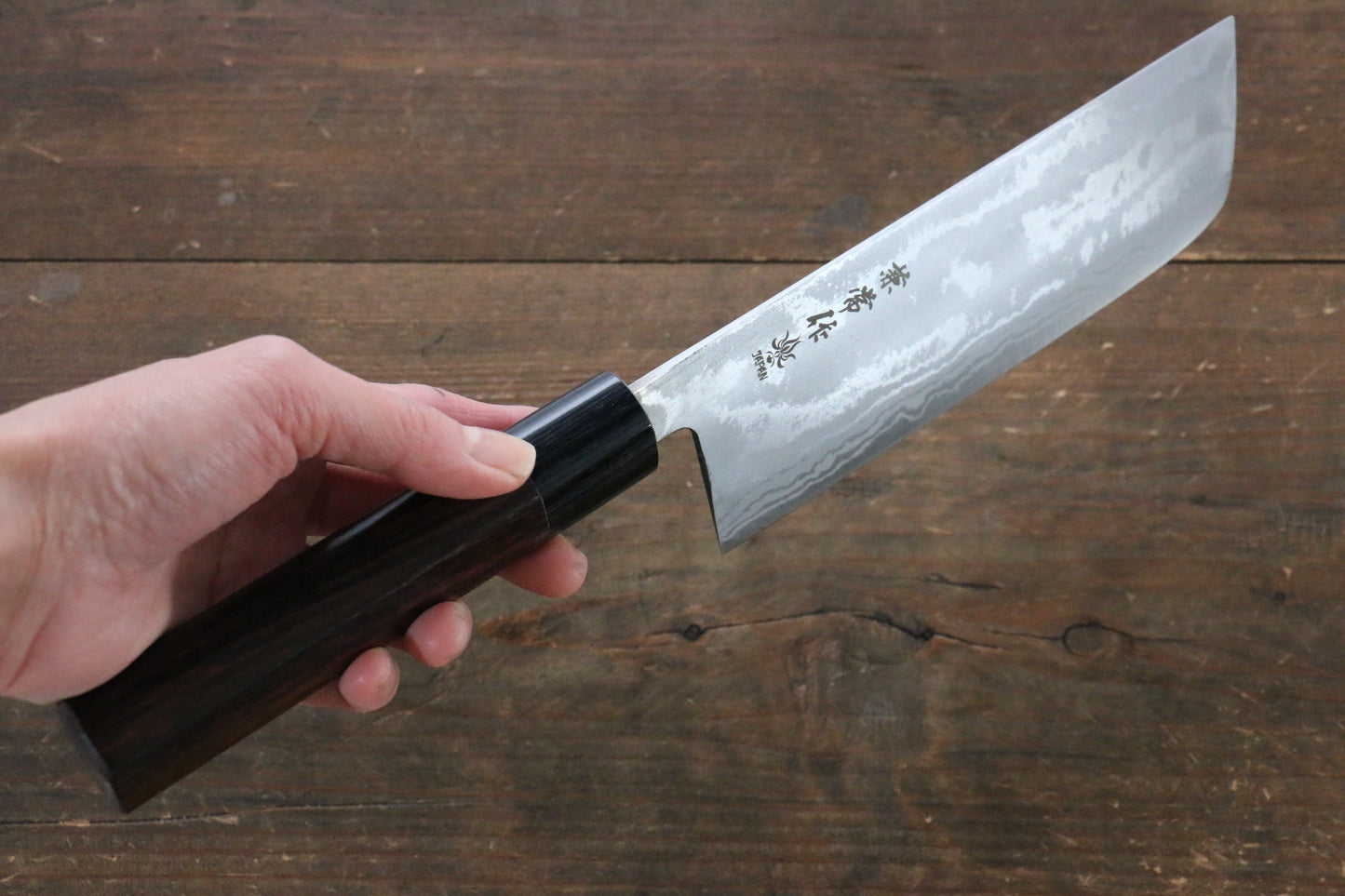 Kanetsune Blue Steel No.2 Damascus Nakiri Japanese Knife 165mm with Shitan Handle - Japanny - Best Japanese Knife