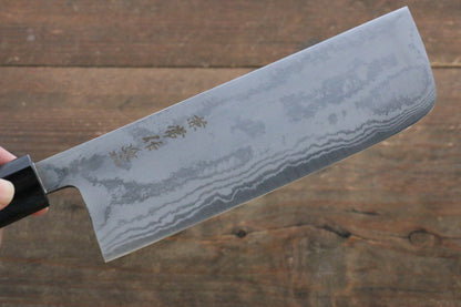 Kanetsune Blue Steel No.2 Damascus Nakiri Japanese Knife 165mm with Shitan Handle - Japanny - Best Japanese Knife